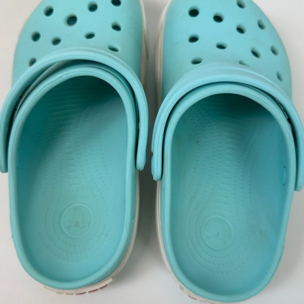 Crocs‎ Original Crocband Clog Aqua Blue White Pink Kids Girls J6 Shoes